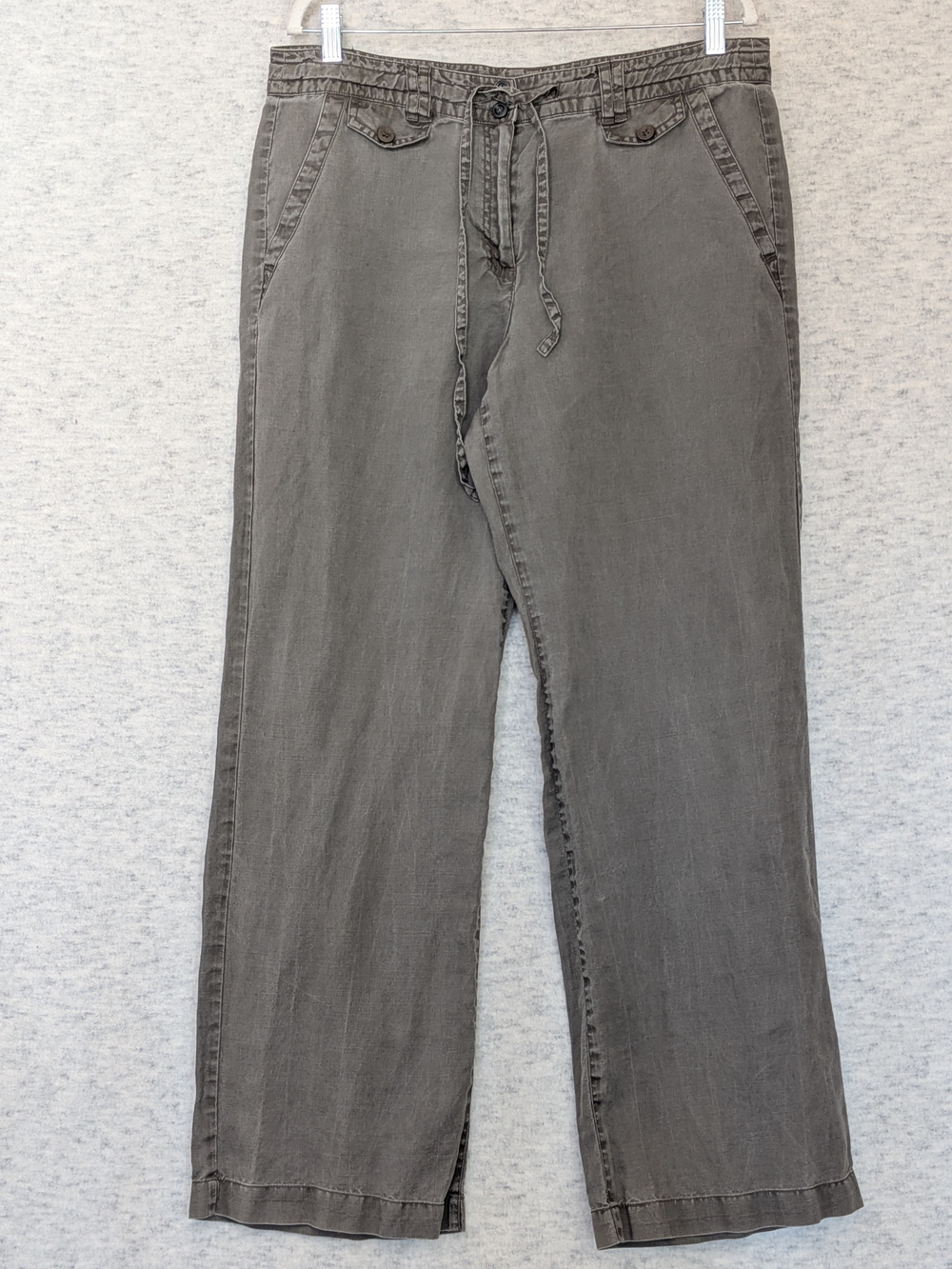 Sandro 100% Linen Washed Taupe Wide Leg Pants Size 14 Drawstring Utility